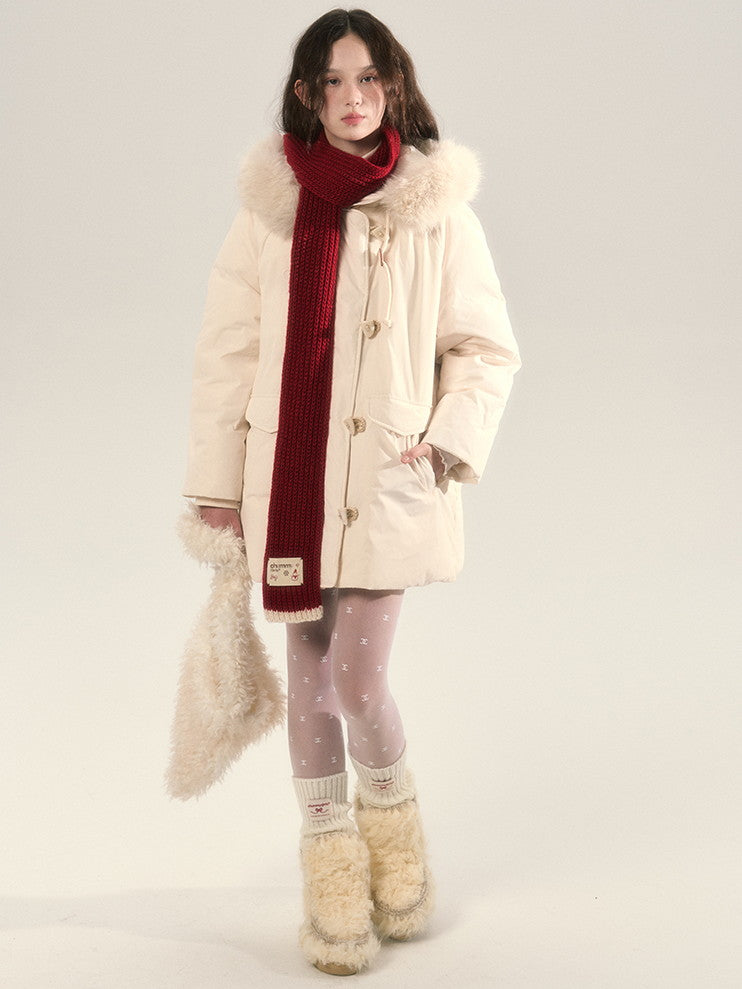 Fur Hoodie Long-Coat Warm Quilting Down-Coat