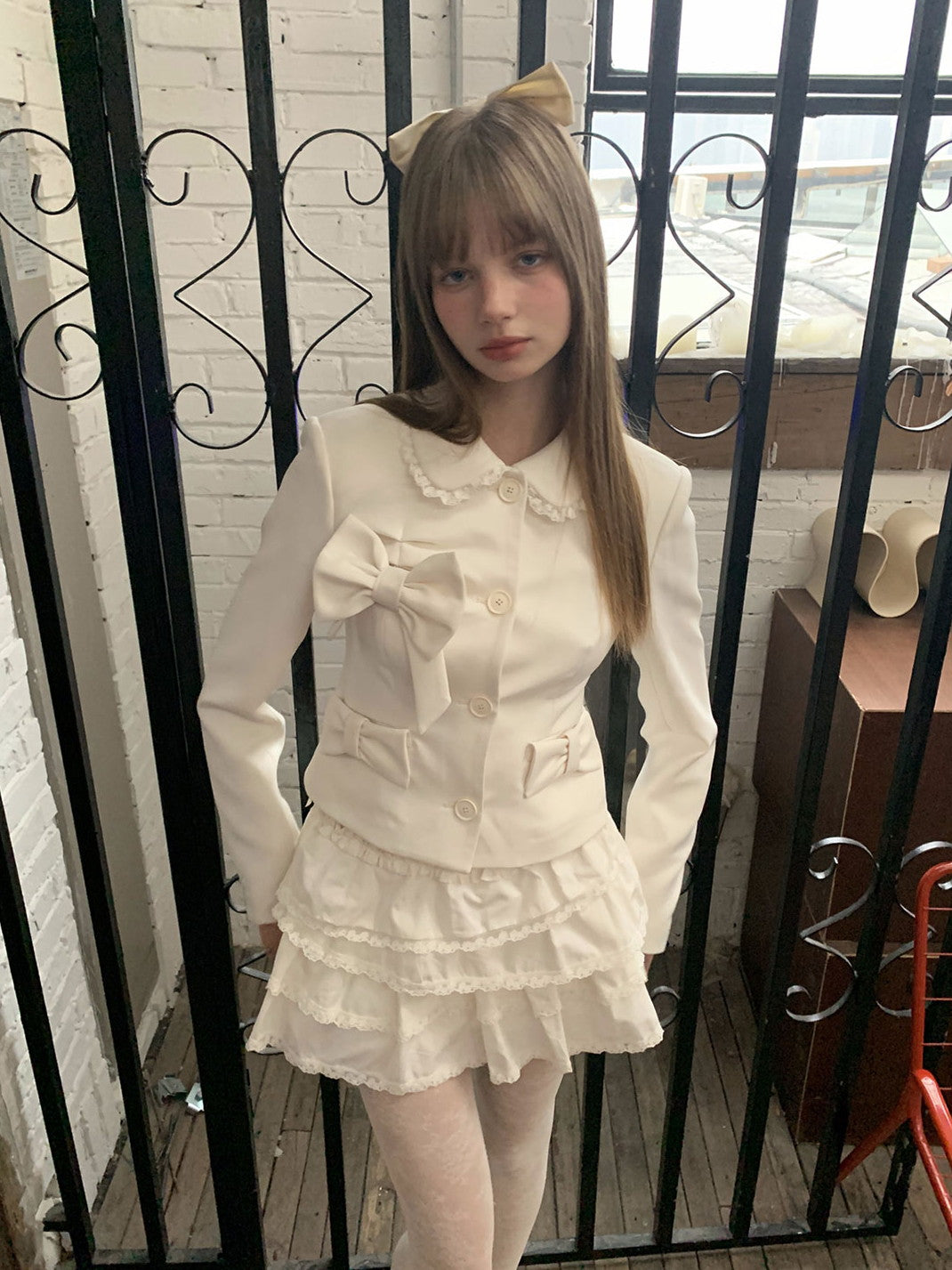 Ribbon Frill Girly Sweet Cute Plain Jacket