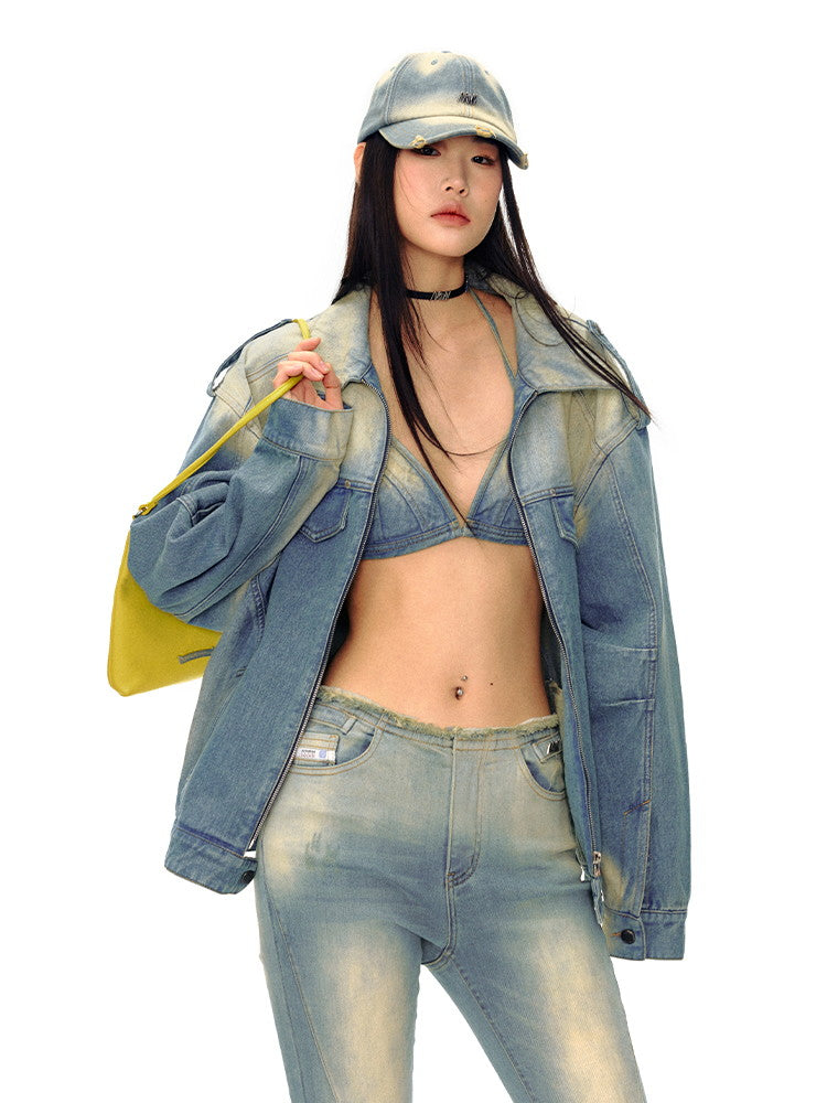 오버 사이즈 워시 드 캐주얼 드롭 어깨에 드레임-재킷