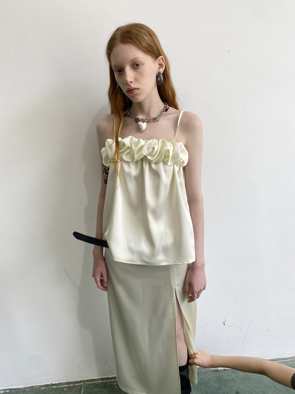 Leather Glossy Volume Camisole&Half-Pants