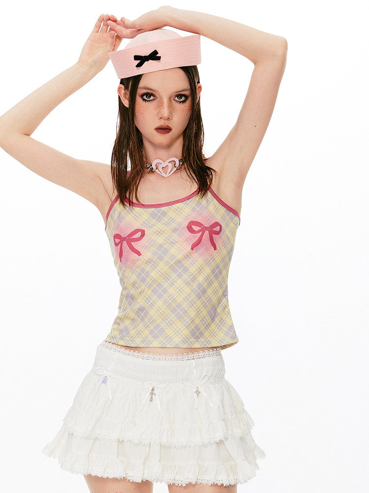 Checked Ribbon Girly Cute Camisole