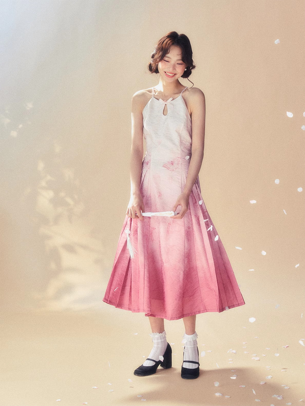 Gradation Back-Open Camisole Sexy Ribbon Summer One-Piece