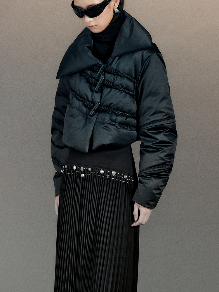 짧은 면화 니치 버튼 평원 다운 재킷