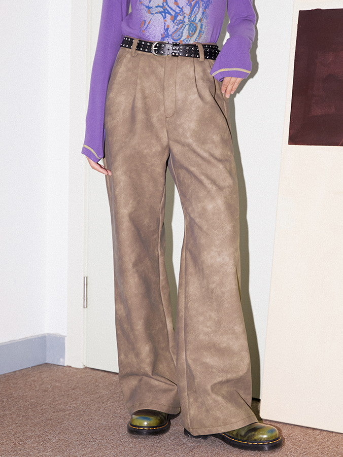 Samtleder dicker gerader Retro lose Hosen