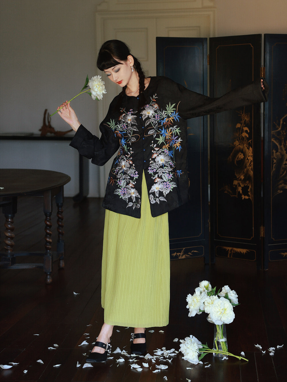 Crumply Pleats Simple Retro Long-Skirt