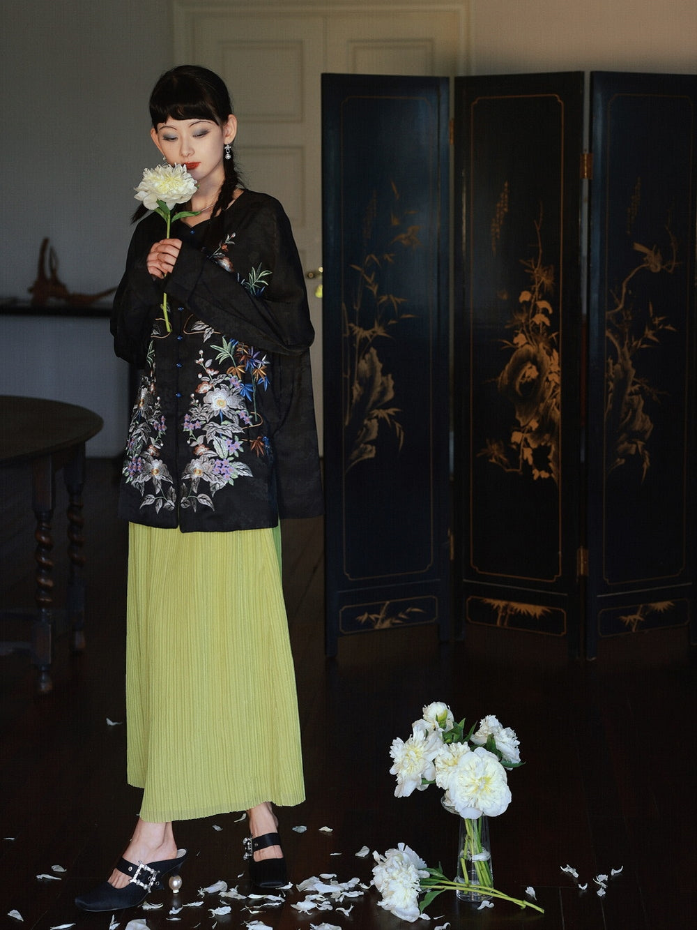 Crumply Pleats Simple Retro Long-Skirt