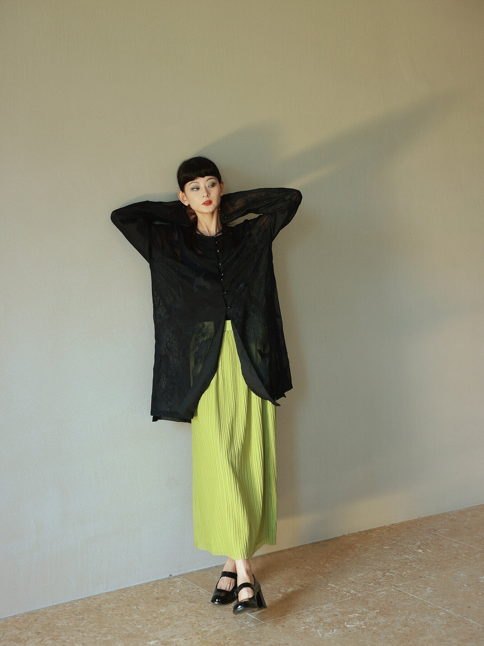 Crumply Pleats Simple Retro Long-Skirt