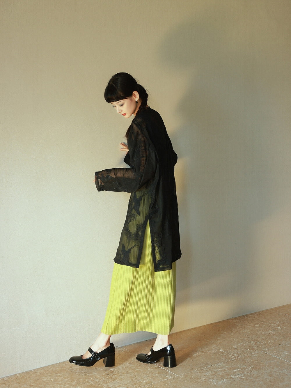 Crumply Pleats Simple Retro Long-Skirt