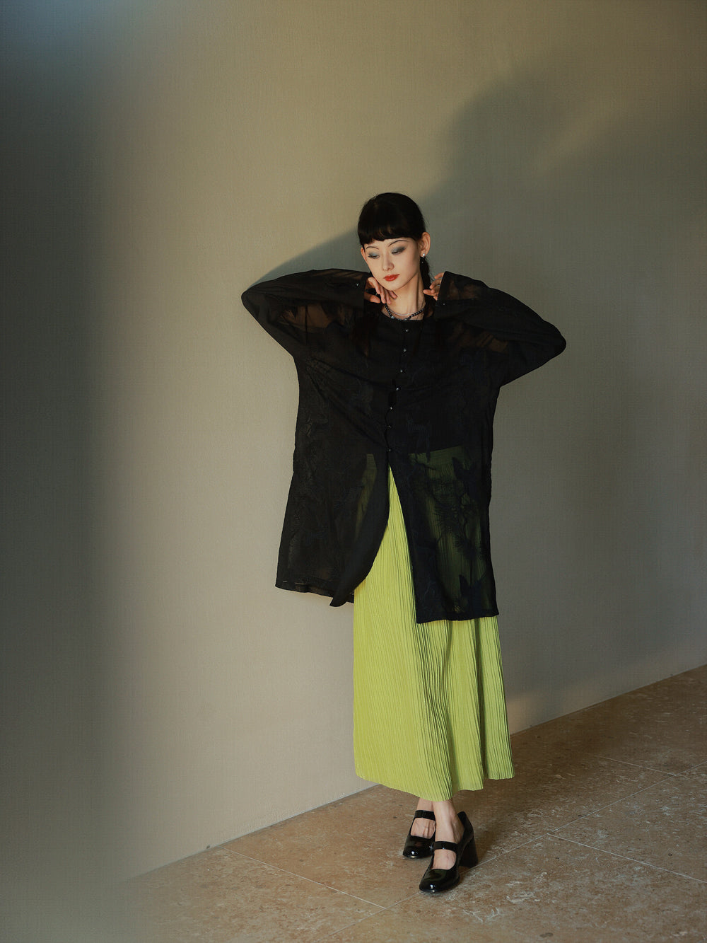 Crumply Pleats Simple Retro Long-Skirt