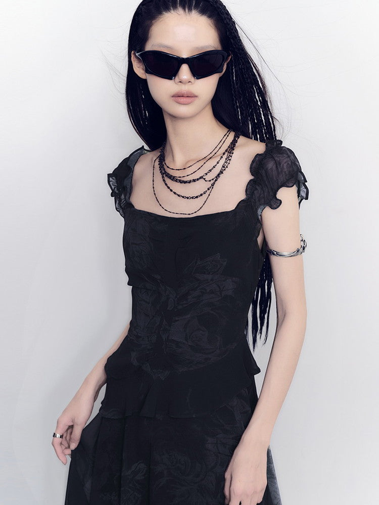 Asymmetry Ruffle Ciffon No-Sleeve Dress