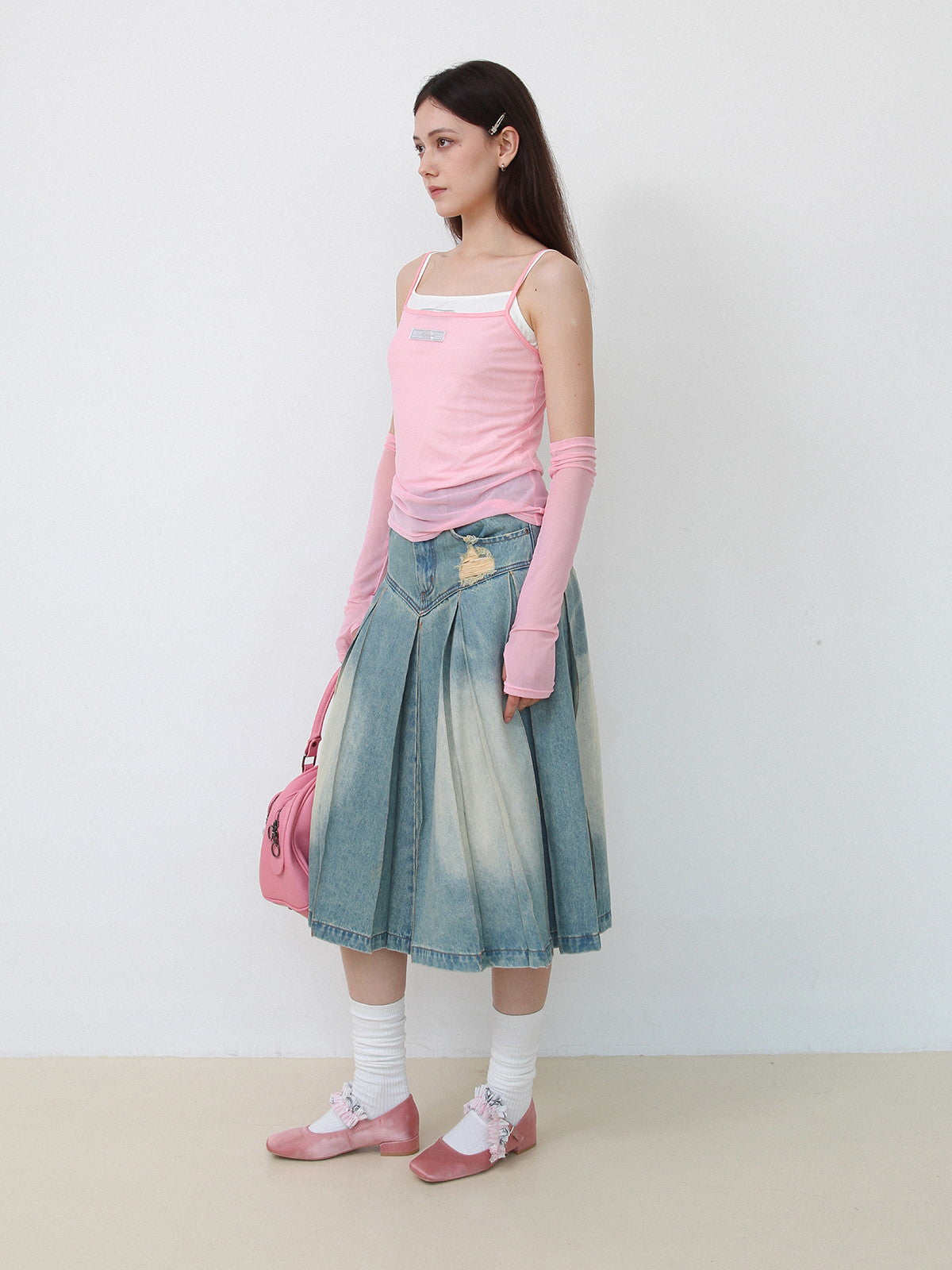 Mesh See-Through Layered Camisole&Arm-Warmer