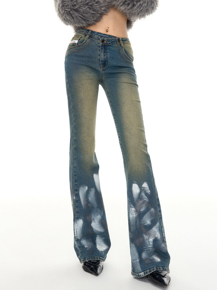 니치 캐주얼 쿨 데님 플레어 바지 페인트