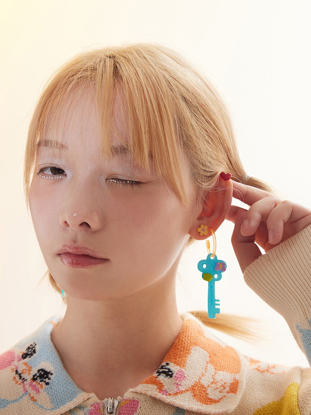 Key Fancy Flower Heart Toy Pierced&Earrings