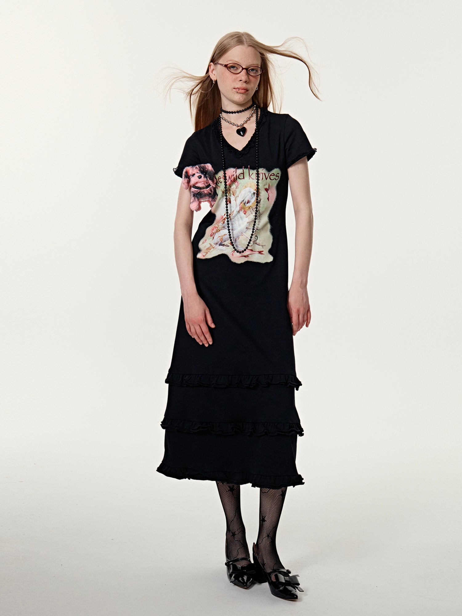 Cake Tiered Print Vintage Long T-Shirt-One-Piece