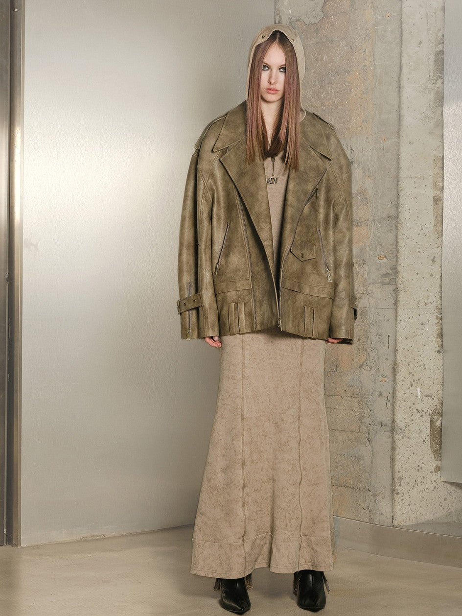 Tie-Dye Leather Oversize Handsome Jacket