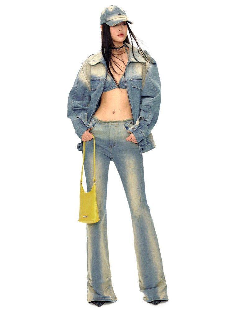 오버 사이즈 워시 드 캐주얼 드롭 어깨에 드레임-재킷