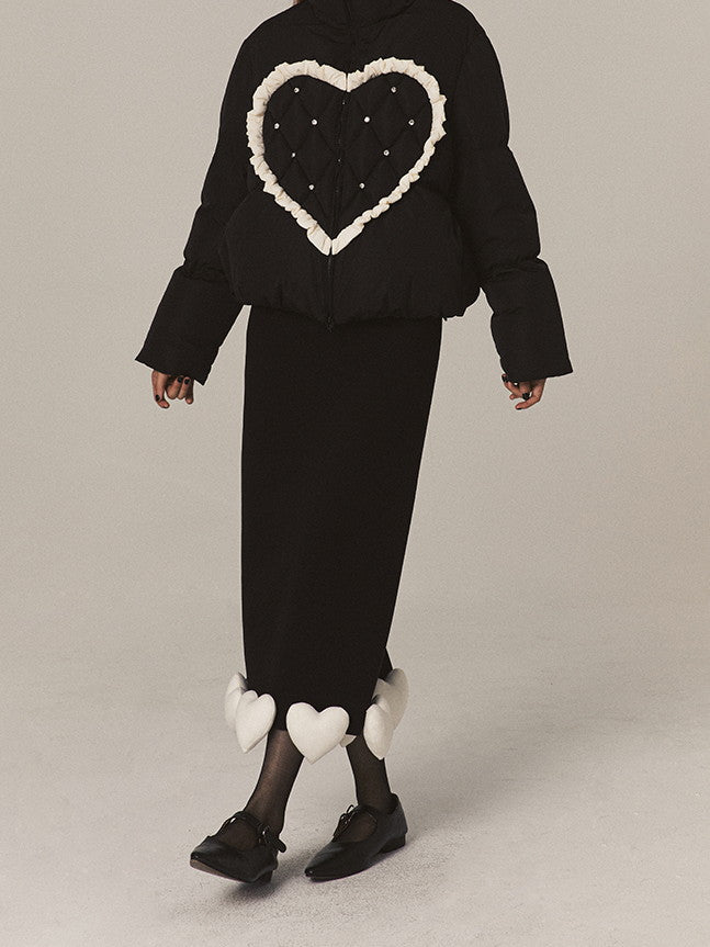 Chic 3D Heart Nichi Pencil Wool Long-Skirt