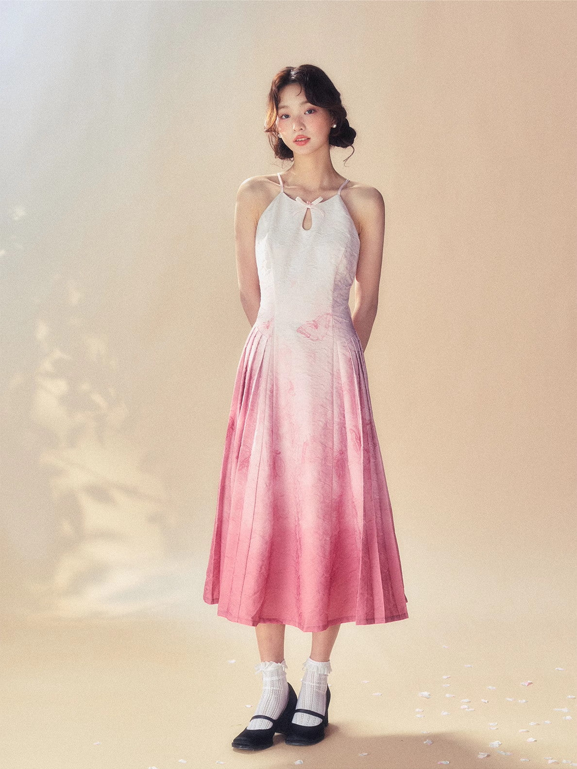 Gradation Back-Open Camisole Sexy Ribbon Summer One-Piece