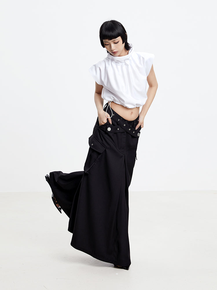 Cool Belt Flare Long-Skirt