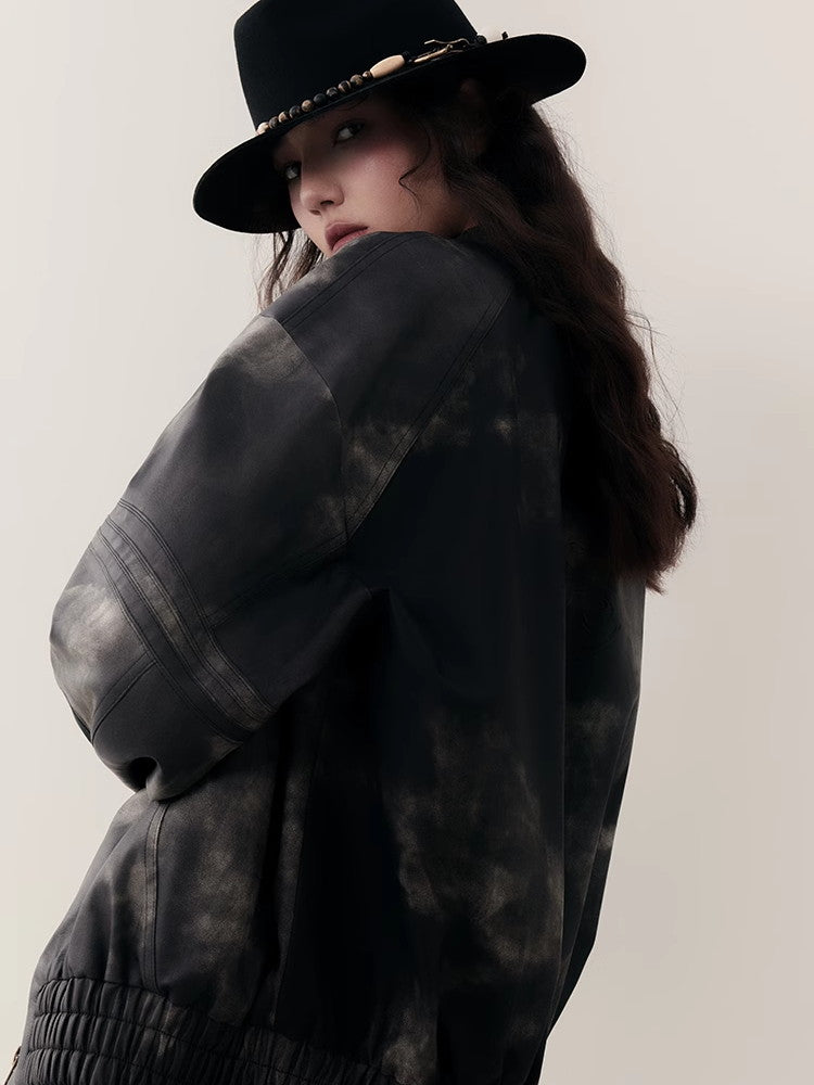 Speckte Krawatten-Dye-Leder-Retro-Vintage-Jacke