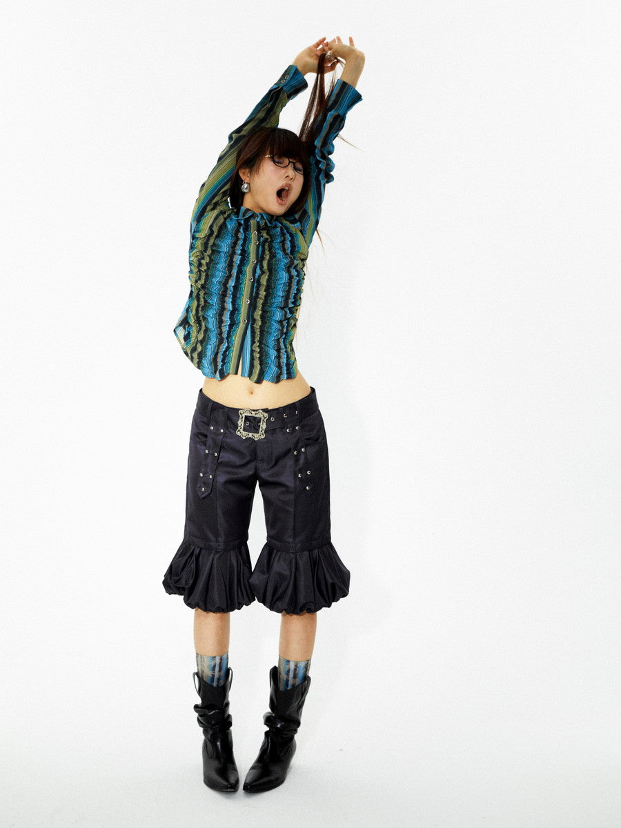 Stripe Colorfer Frill Ruffle Nichi Wunderschöne Bluse