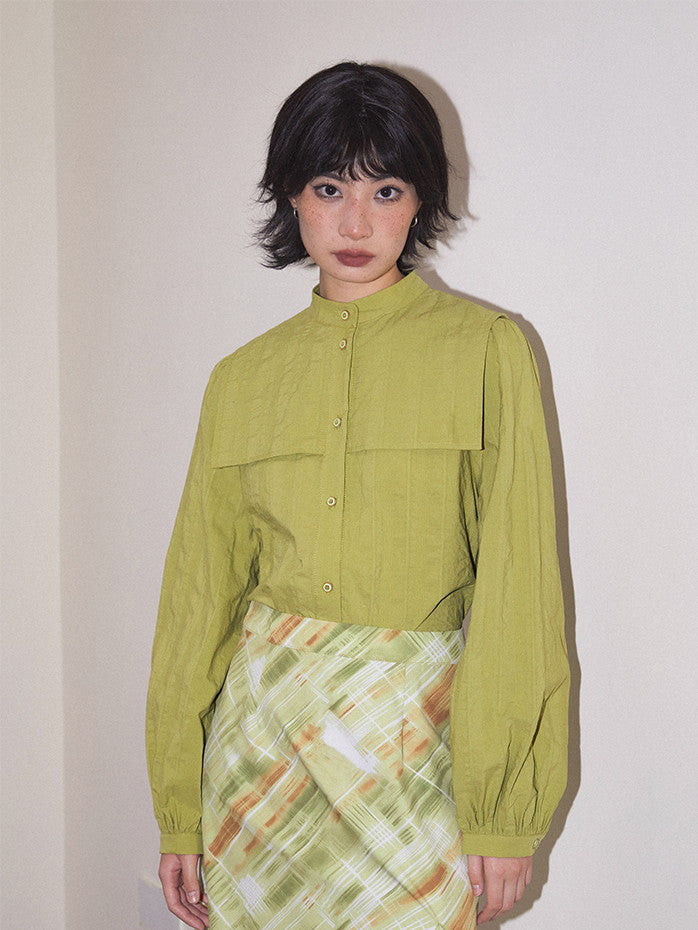 Band-Collar Simple Plain Oversize Shirt