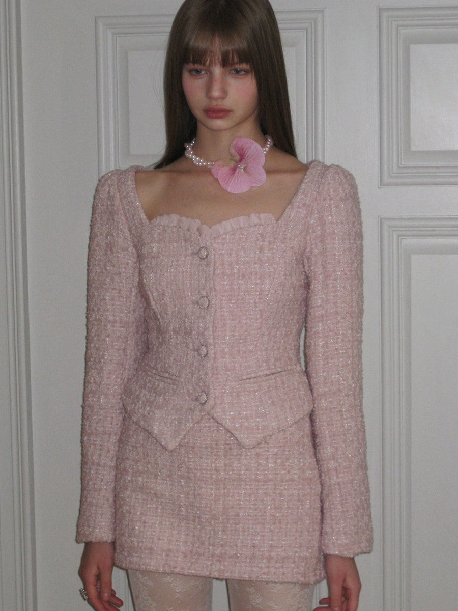 Tweed Feminine Setup-Anzug Slim Jacket & Minirocke