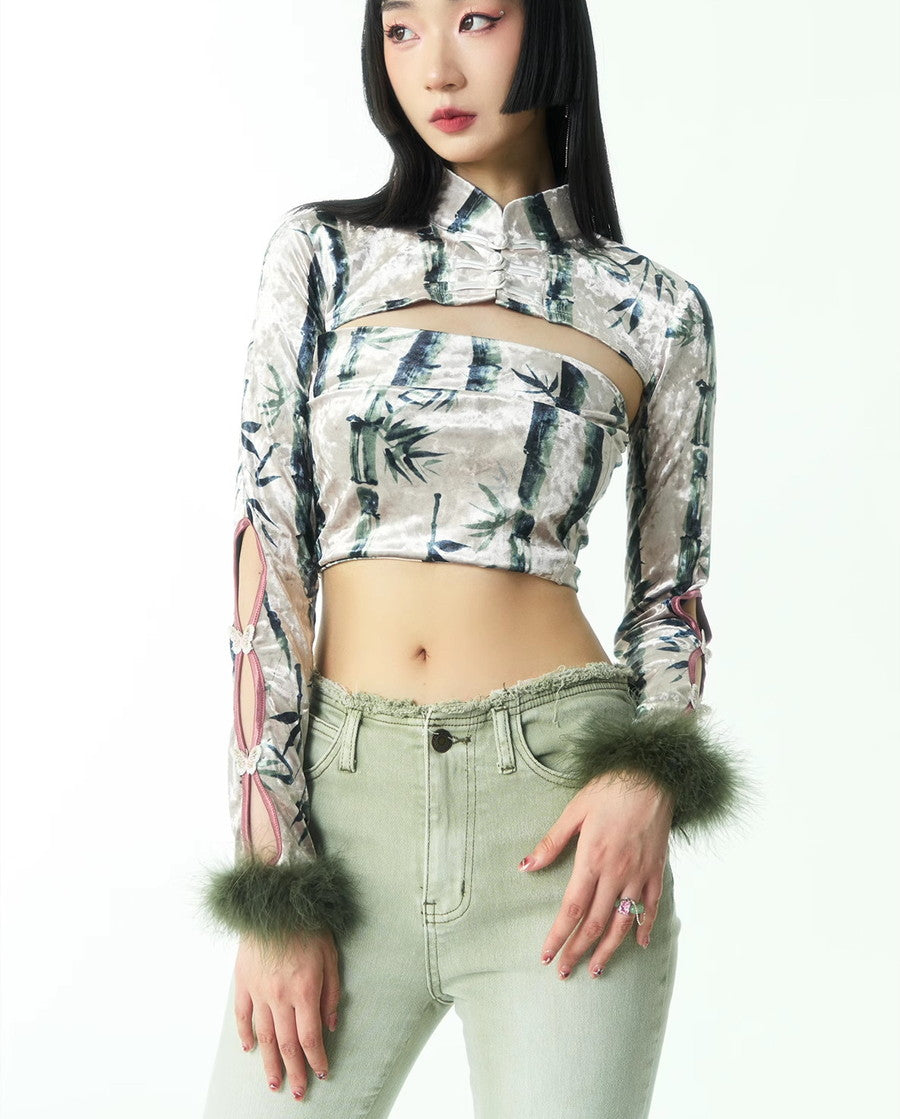 Fur China Embroidery Sleeve-Cut Banboo Nichi Bolero