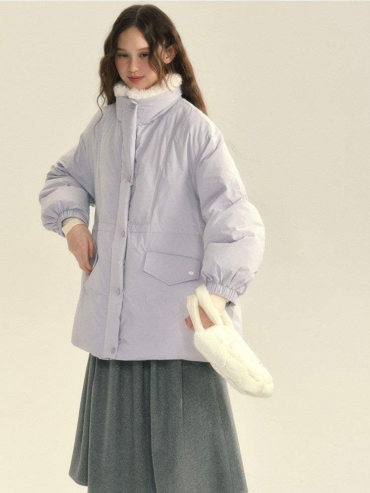 스탠드 콜라 퀼팅면 보아 두꺼운 지구 색상 다운 재킷