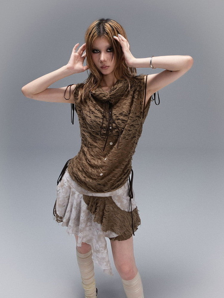 No-Sleeve Nichi Drawstring Thin Drape Tops