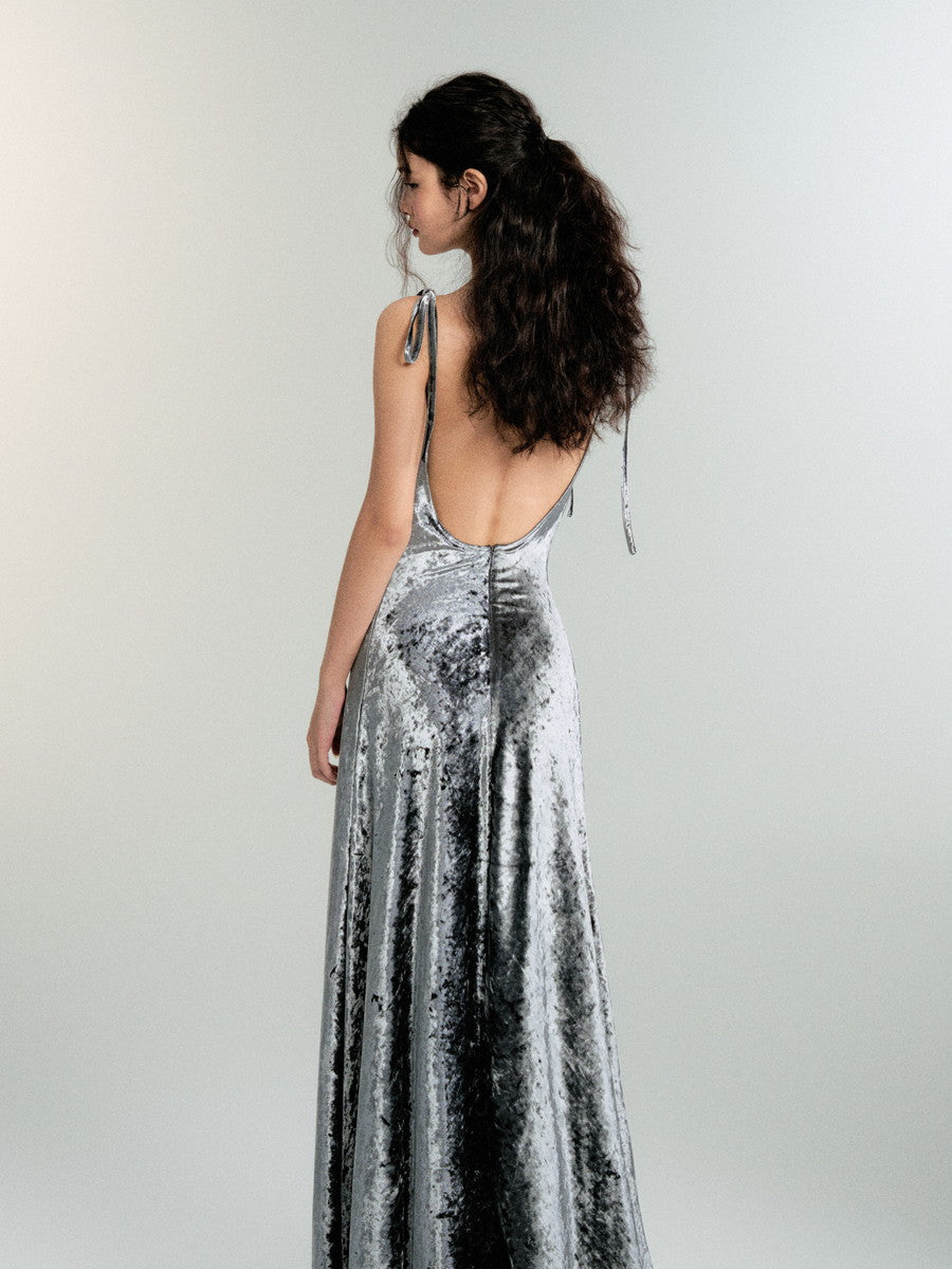 Metallic Velvet Camisole Long Elegant Slim Dress