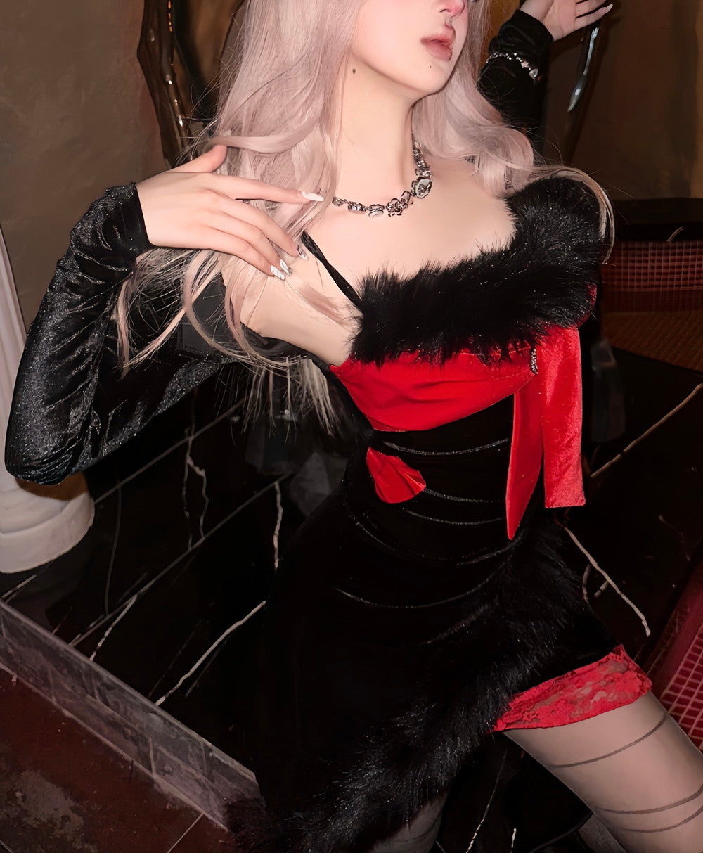 Camisole&Skirt Asymmetry Fur Bijou Heart Nichi Sexy Set-Up