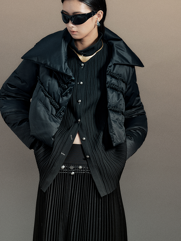 짧은 면화 니치 버튼 평원 다운 재킷