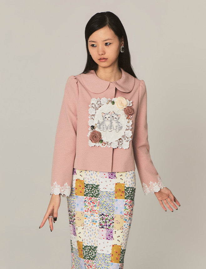 Lace 3D Flower Cat Round-Collar Unique Jacket