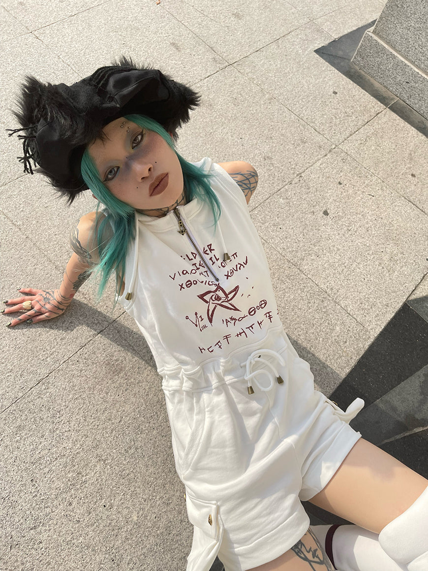 짧은 바지 까마귀 zip 드로 스트링 캐주얼 AII-in-one