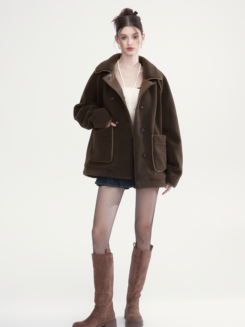 Middle Boa warmer Retro lässig bi-color Big-Pocket-Mantel