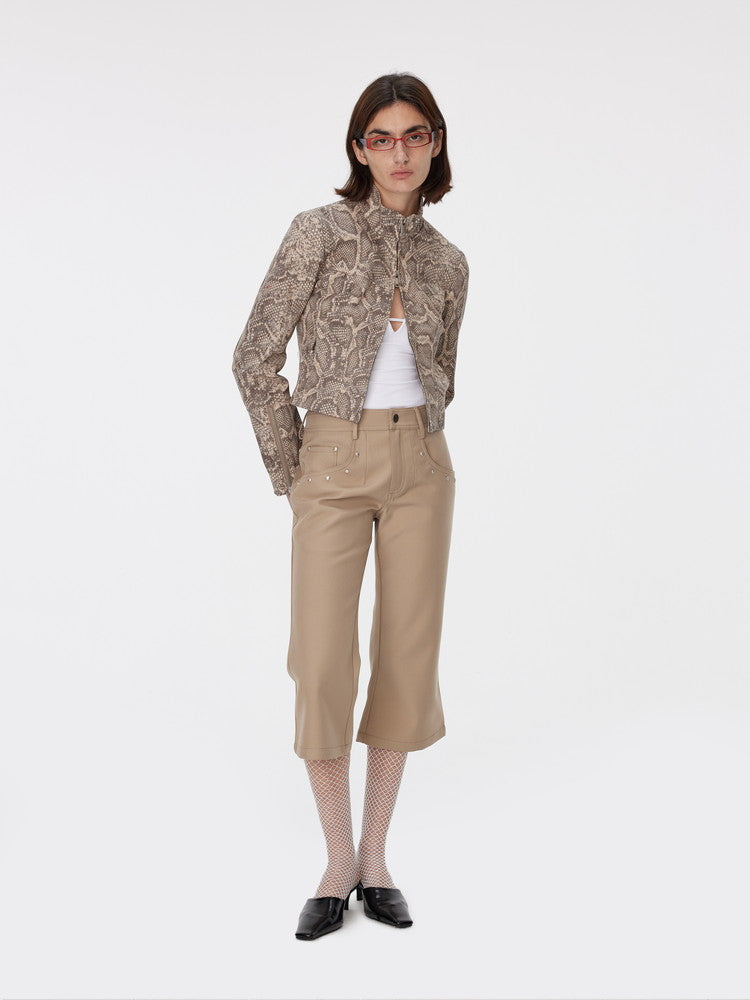 Studs Flare Casual Plain Simple Half-Pants