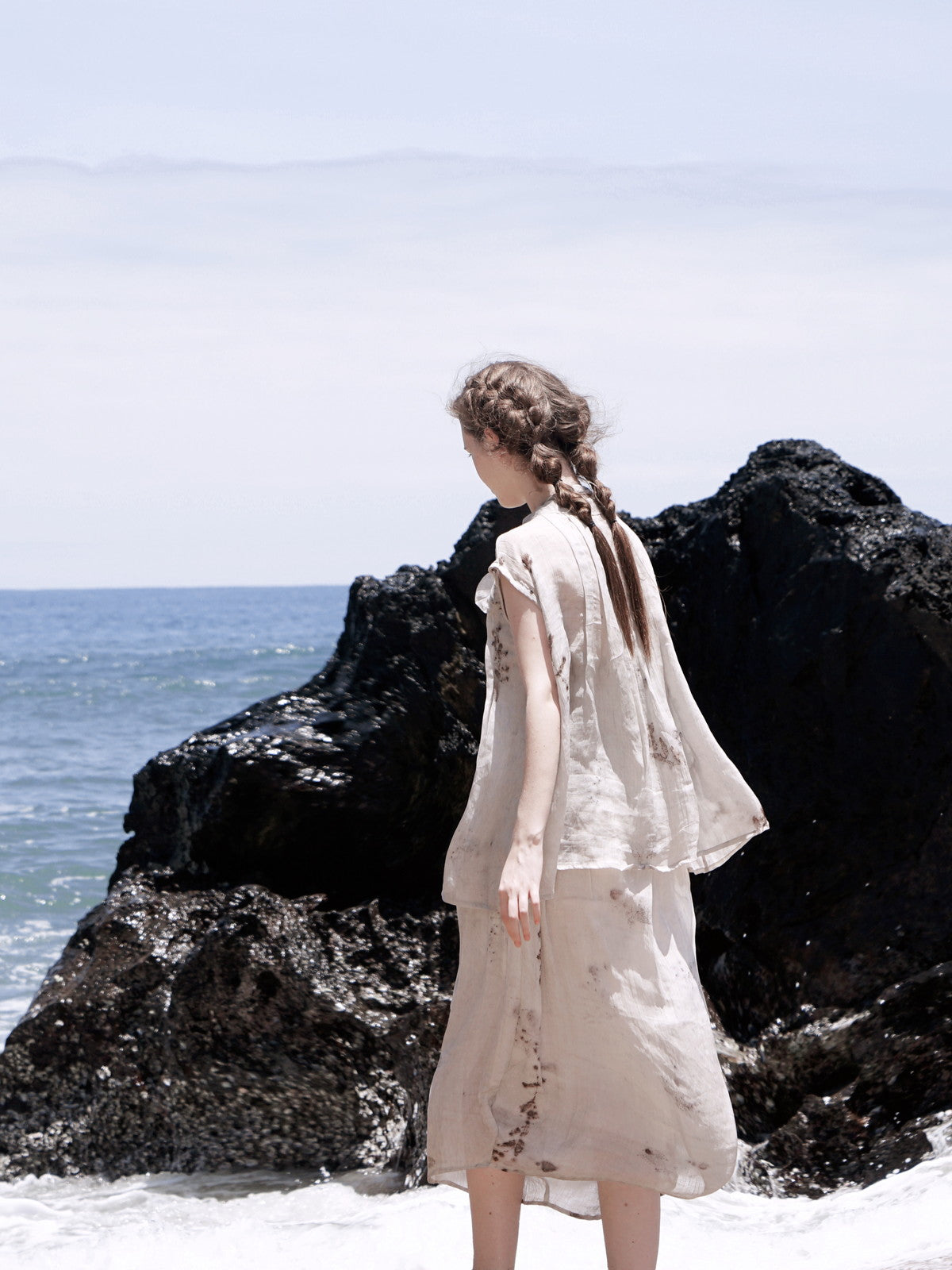 Retro Natural Sleeveless Flare Blouse