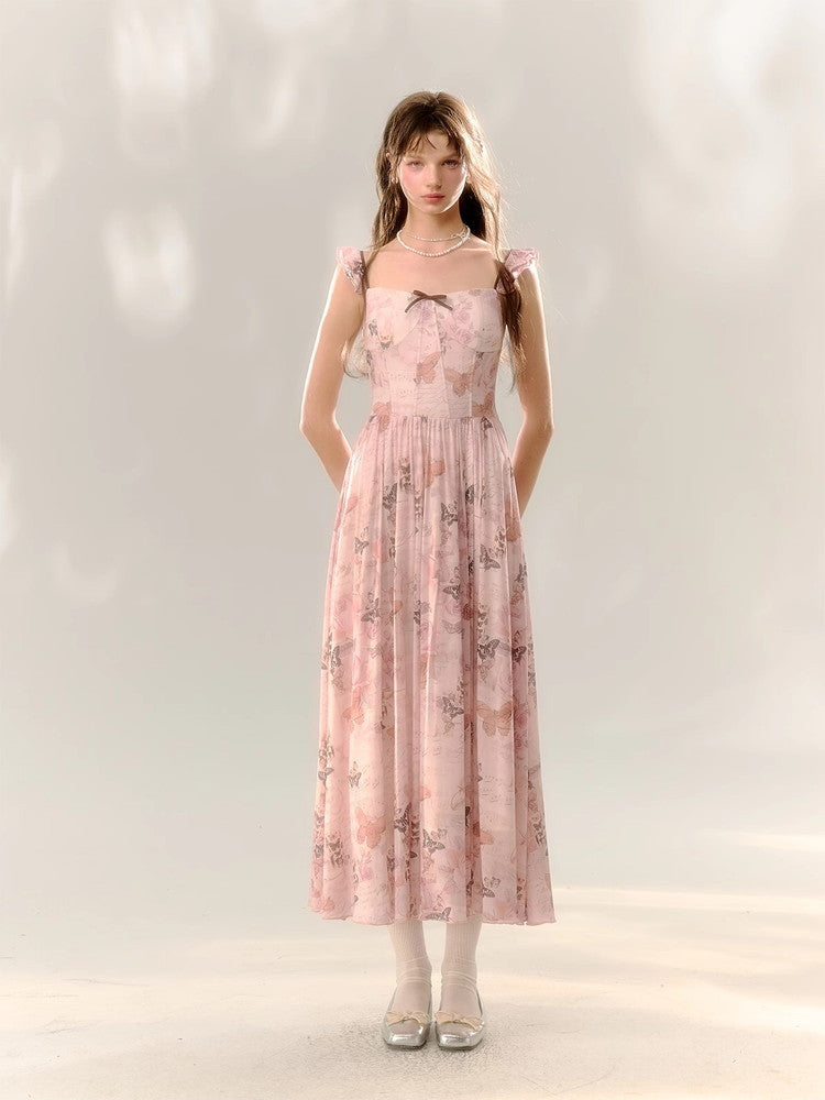 Lace-Up Butterfly Fairy Frill Long Summer Dress