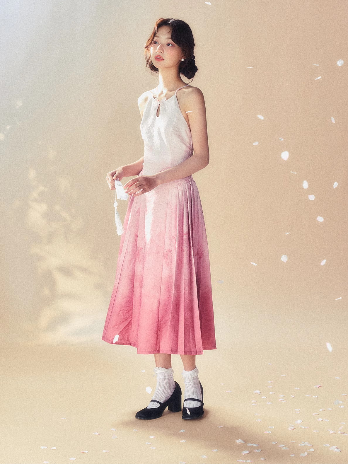 Gradation Back-Open Camisole Sexy Ribbon Summer One-Piece