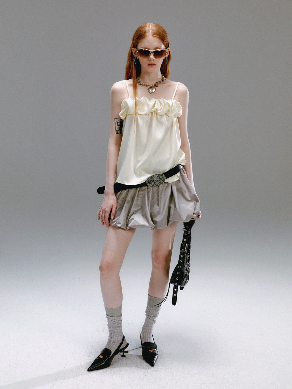 Leather Glossy Volume Camisole&Half-Pants