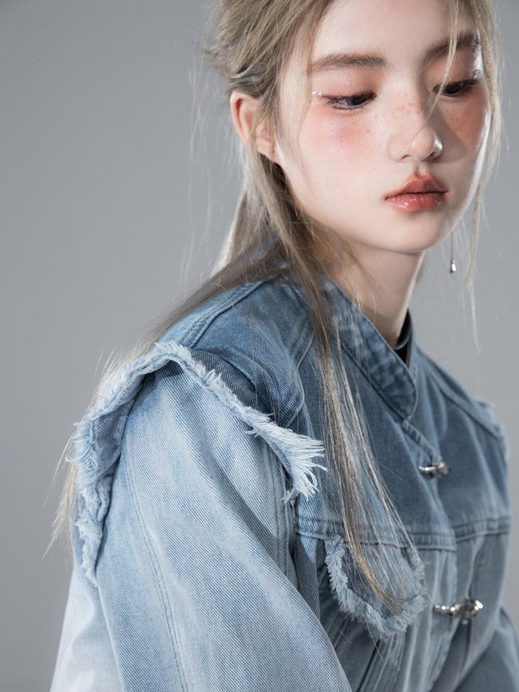 Denim Bi-Color Nichi Fake-Layered Patchwork Jacket