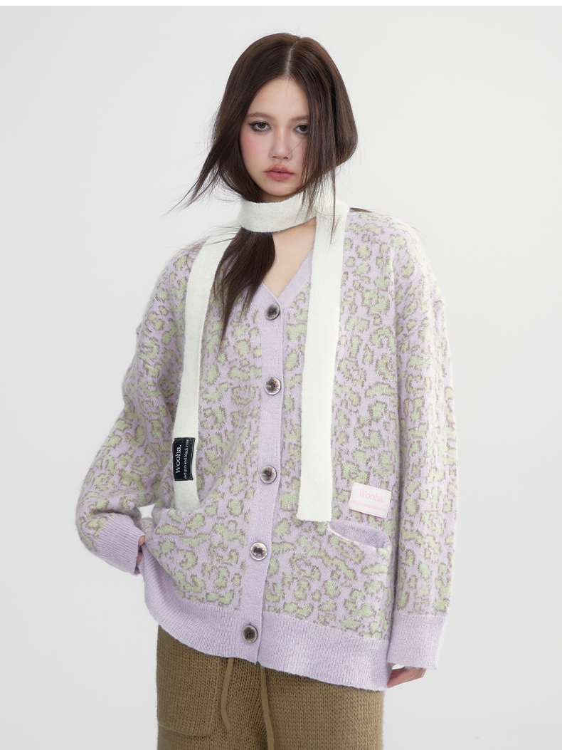 바이 컬러 대형 캐주얼 한 느슨한 v- 넥 카디건