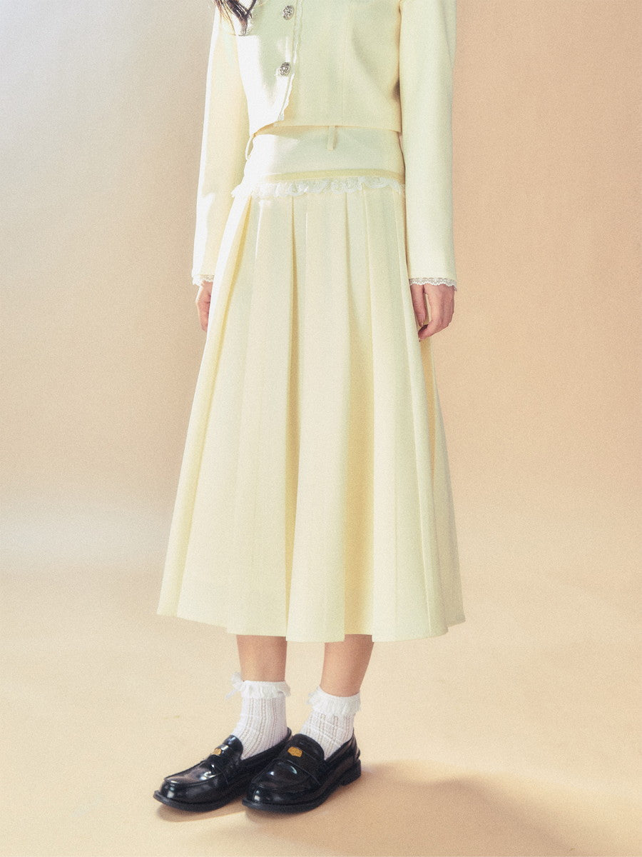 Set-Up Ribbon Feminine Lace Chic Jacket&Long-Skirt