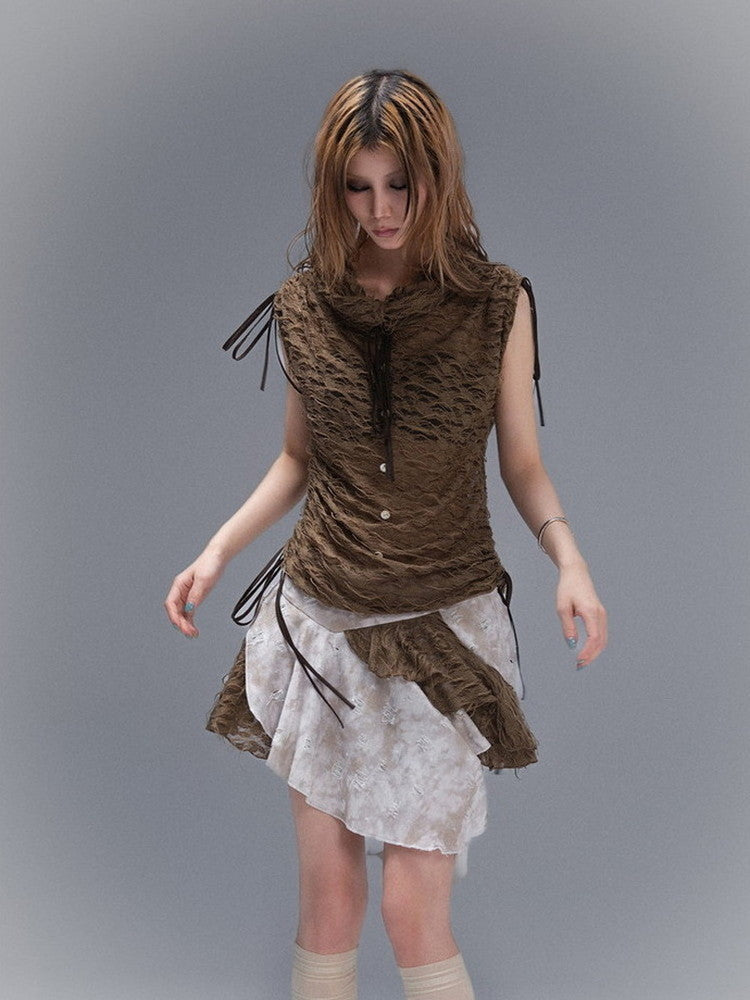 No-Sleeve Nichi Drawstring Thin Drape Tops