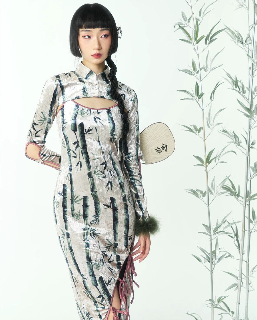Fur China Embroidery Sleeve-Cut Banboo Nichi Bolero