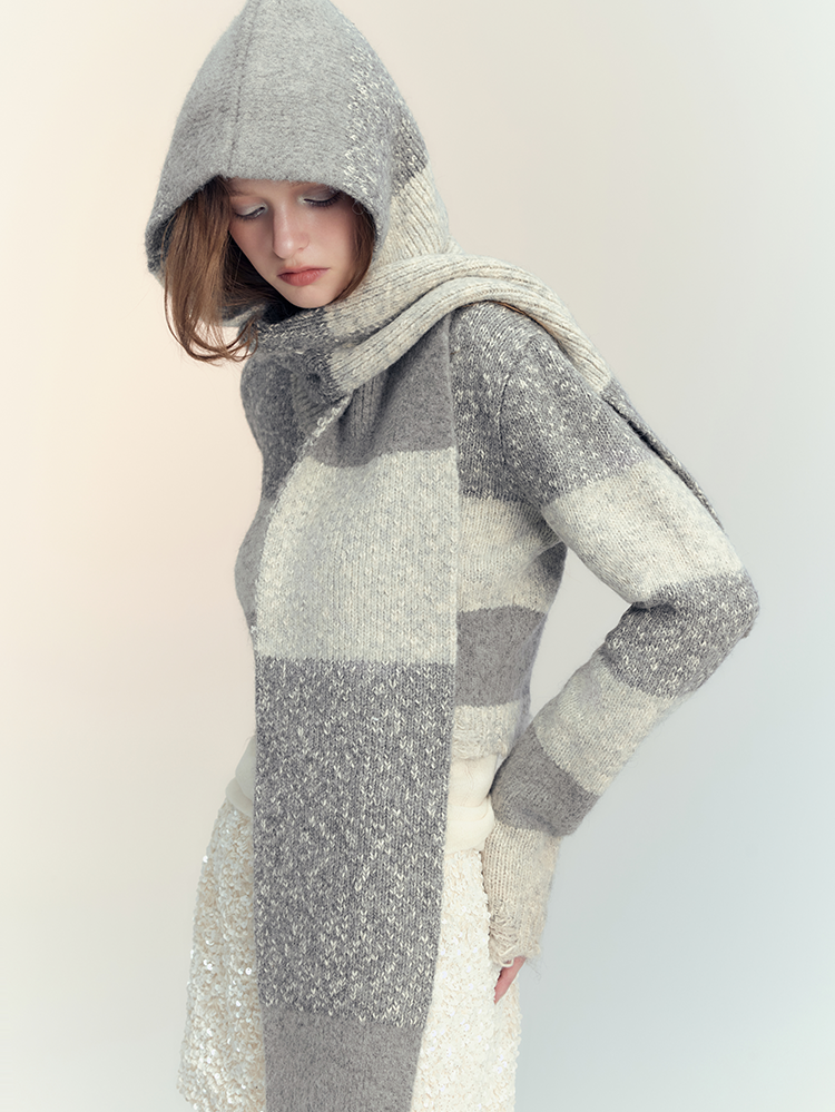 Knit Multi Border Retro Simple Hat&Muffler