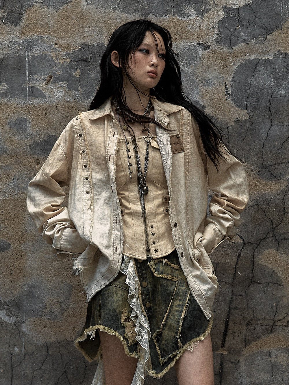 Ovresize Studs Vintage Watashed Shirt