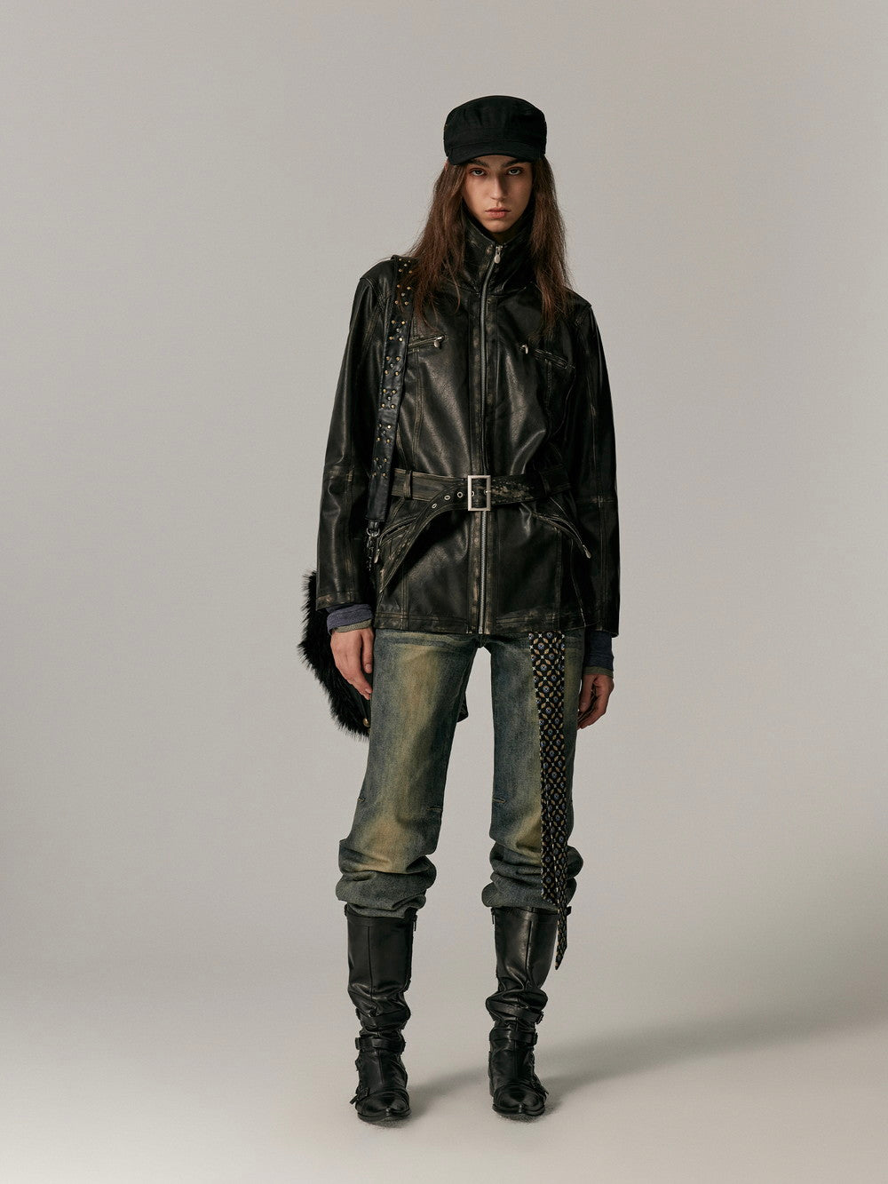 Smooth Vintage Stand-Collar Cool Loose Leather-Jacket