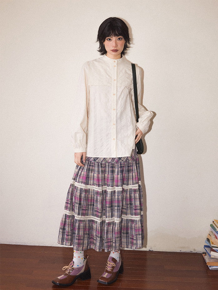 Band-Collar Simple Plain Oversize Shirt
